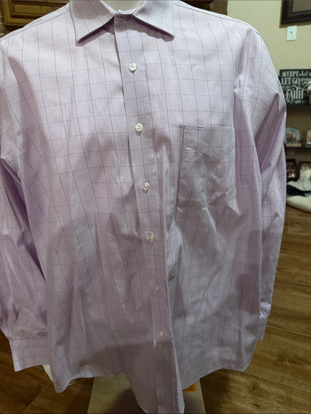 Club Room Lavender with Blue Windowpane Design Button-Up Long Sleeve Dress Shirt